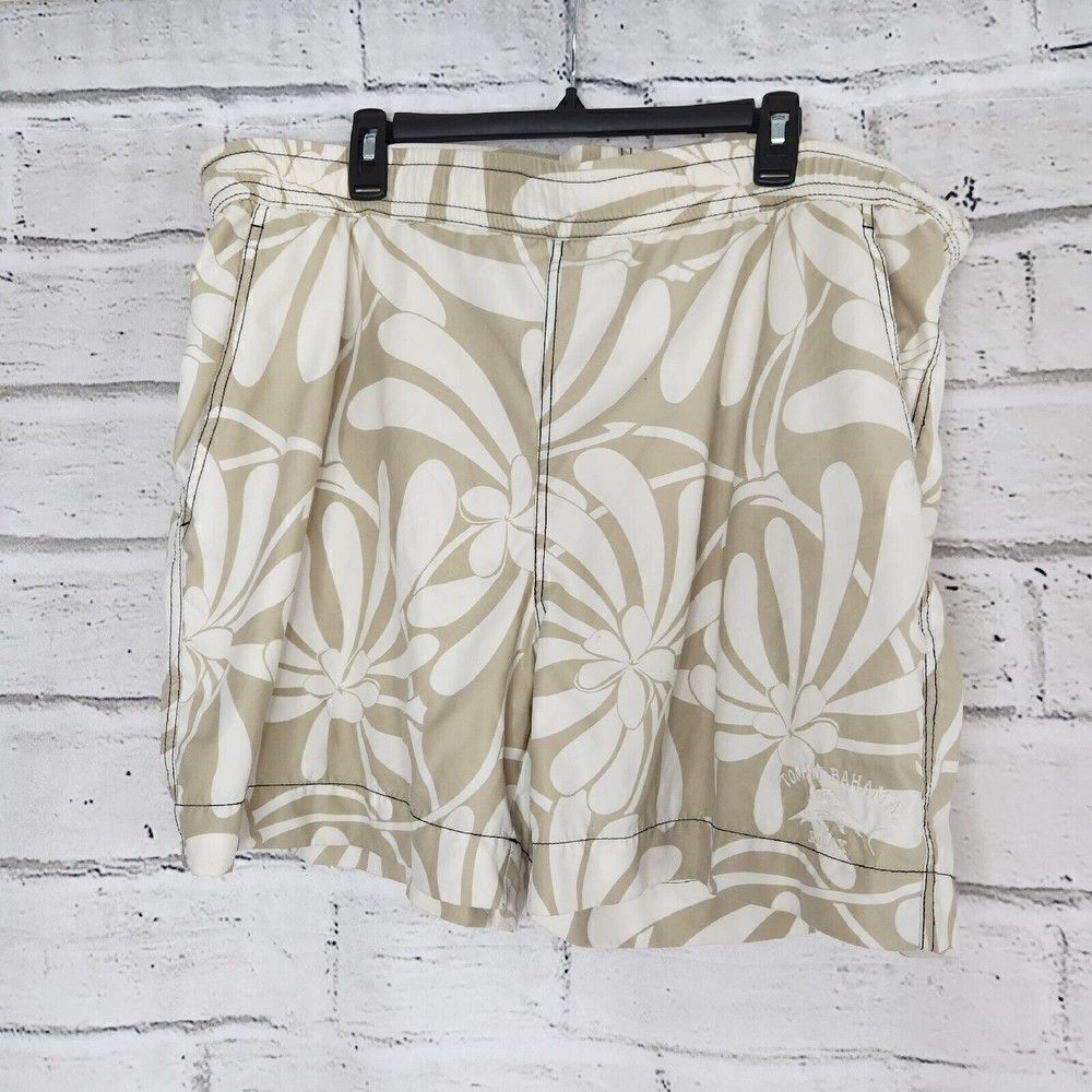 Tommy Bahama Men's Tan Floral Swim Shorts Size Large Mesh Lined With Pockets